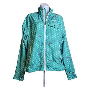 The North Face Womens Large Lightweight Windbreaker Jacket Zip Teal Pattern